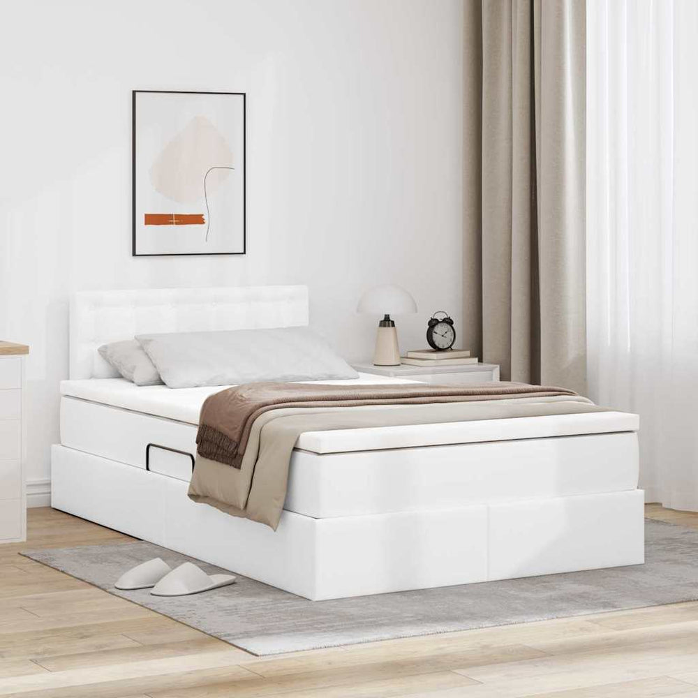 Bett mit Stauraum & LED 120x200 cm Weiß Kunstleder