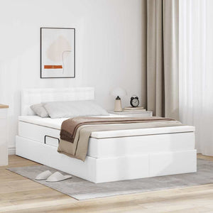 Bett mit Stauraum & LED 120x200 cm Weiß Kunstleder