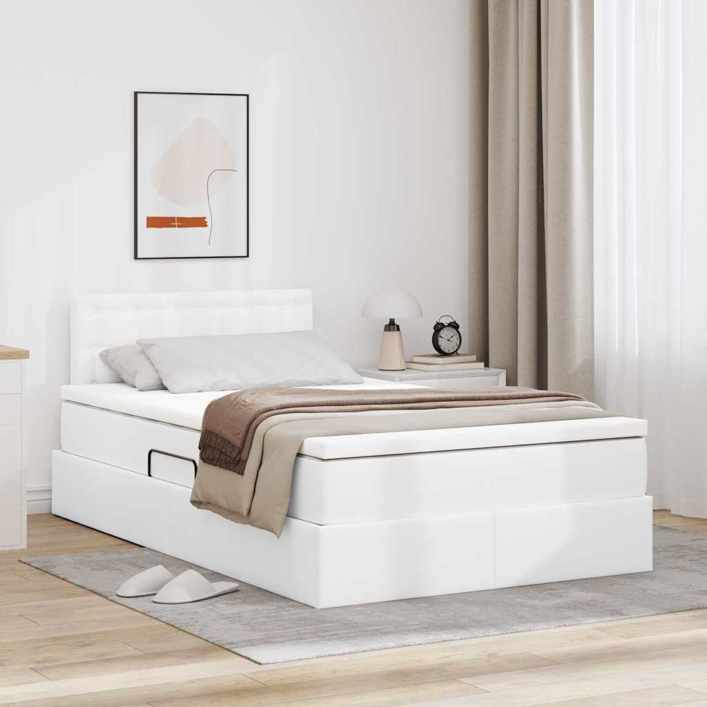 Bett mit Stauraum & LED 120x200 cm Weiß Kunstleder