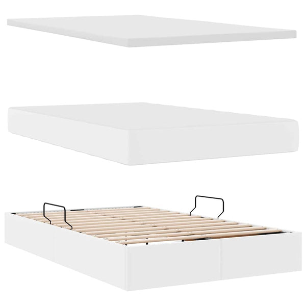 Bett mit Stauraum & LED 120x200 cm Weiß Kunstleder