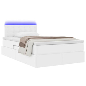 Bett mit Stauraum & LED 120x200 cm Weiß Kunstleder