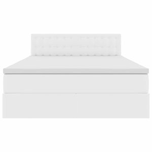 Bett mit Stauraum & LED 140x190 cm Weiß Kunstleder