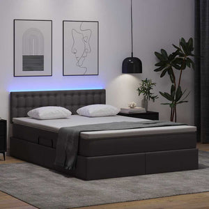 vidaXL Lit avec rangement et LED gris 140 x 190 cm en similicuir