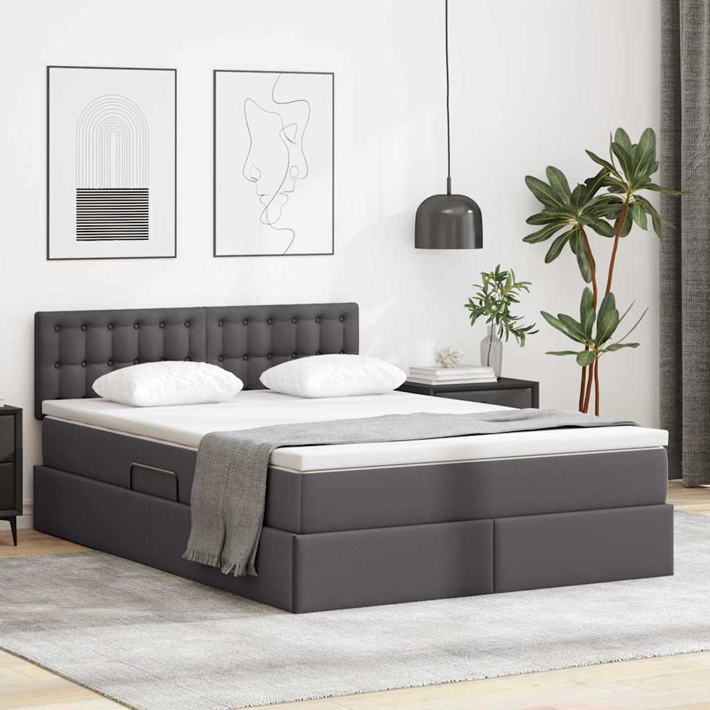 vidaXL Lit avec rangement et LED gris 140 x 190 cm en similicuir