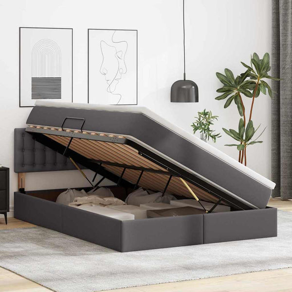 vidaXL Lit avec rangement et LED gris 140 x 190 cm en similicuir