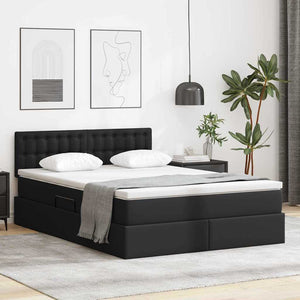Bett mit Stauraum LED Schwarz 140x200 cm