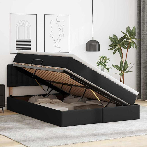Bett mit Stauraum LED Schwarz 140x200 cm