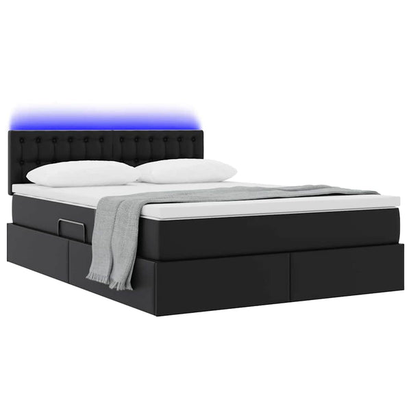 Bett mit Stauraum LED Schwarz 140x200 cm