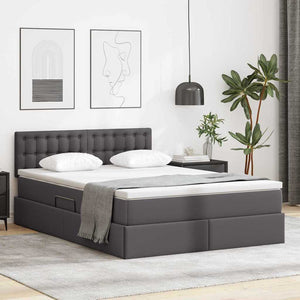 vidaXL Lit avec rangement et LED Gris 140 x 200 cm Similicuir