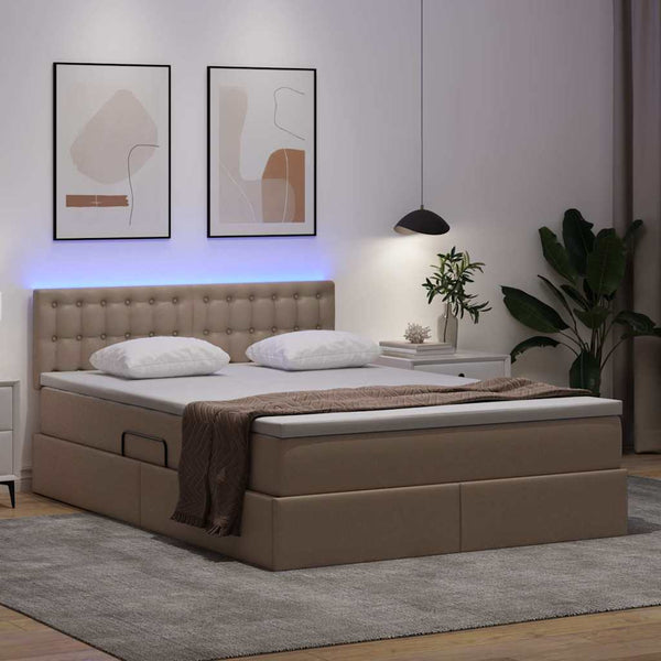 Bett mit Stauraum & LED Cappuccino 140x200 cm