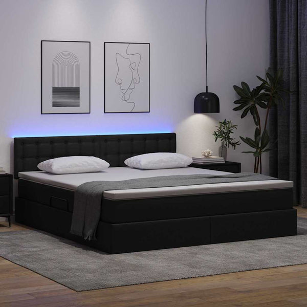 Bett mit Stauraum & LED Schwarz 160x200 cm