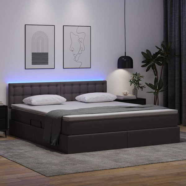 vidaXL Lit de rangement et LED avec LED Gris 160 x 200 cm Similicuir