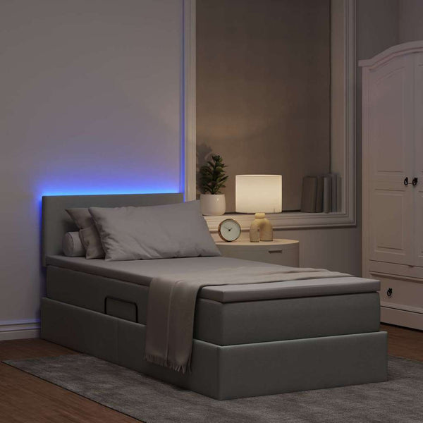 Bett mit Stauraum und LED Hellgrau 90x190 cm