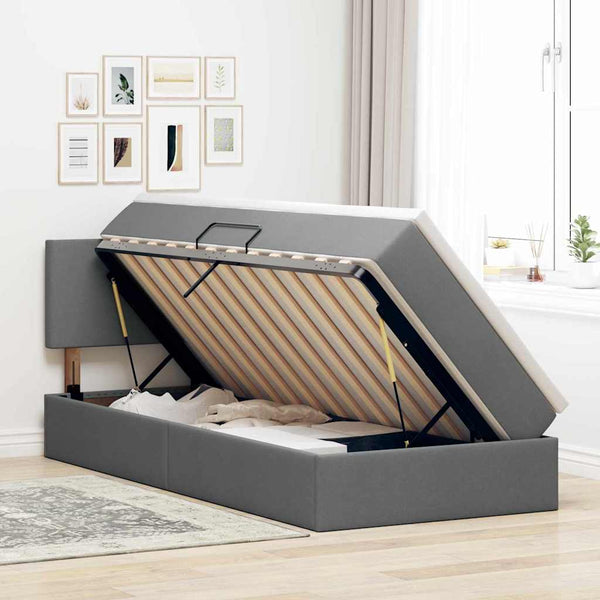 vidaXL Lit avec rangement et LED Gris foncé 90 x 190 cm Tissu