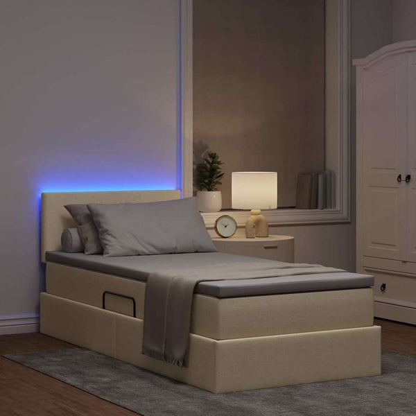Bett mit Stauraum, LED & Matratze Creme 90x190 cm