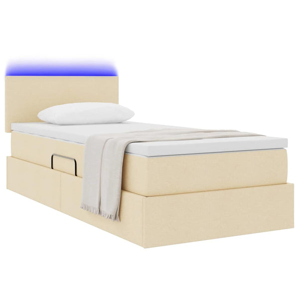 Bett mit Stauraum, LED & Matratze Creme 90x190 cm