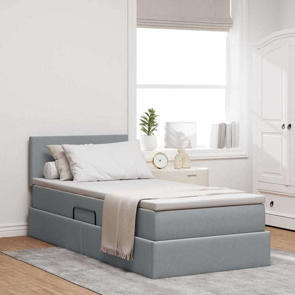 Bett mit Stauraum & LED Hellgrau 90x200 cm