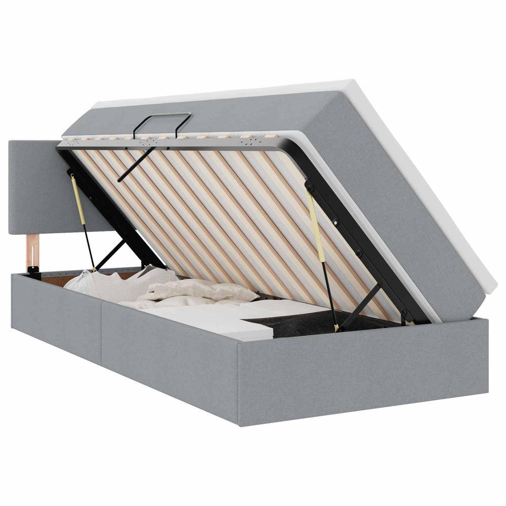 Bett mit Stauraum & LED Hellgrau 90x200 cm