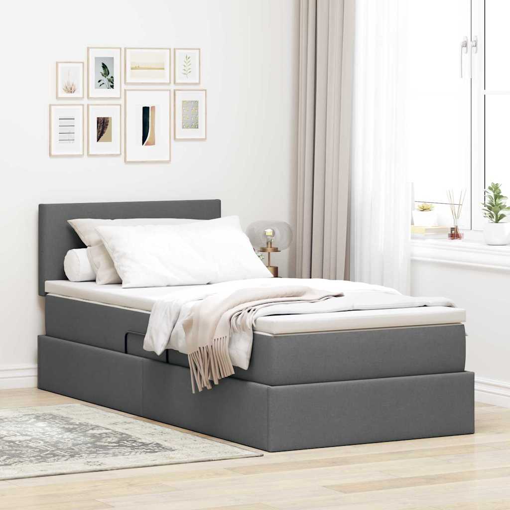 vidaXL Lit avec rangement et LED Gris foncé 90 x 200 cm Tissu