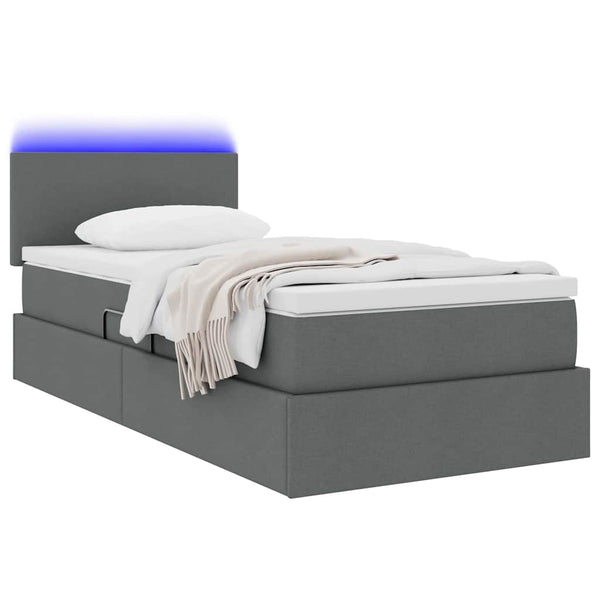 vidaXL Lit avec rangement et LED Gris foncé 90 x 200 cm Tissu