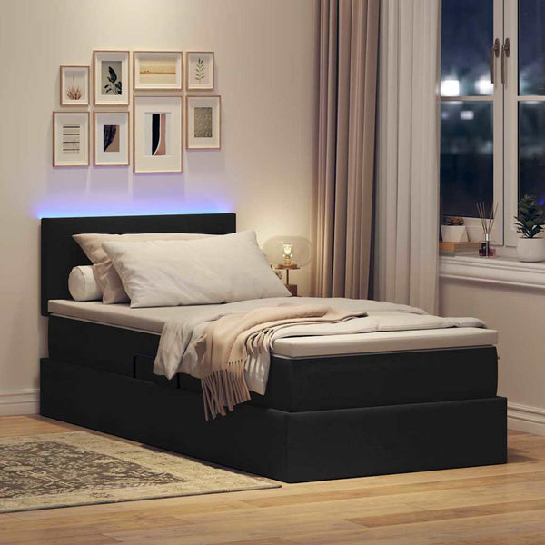 Bett mit Stauraum und LED Schwarz 90x200 cm