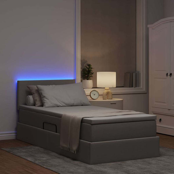 Bett mit Stauraum, LED & Matratze Taupe 90x200 cm