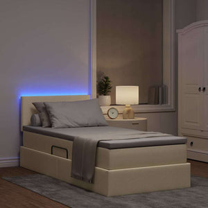 Bett mit Stauraum, LED & Matratze Creme 90x200 cm