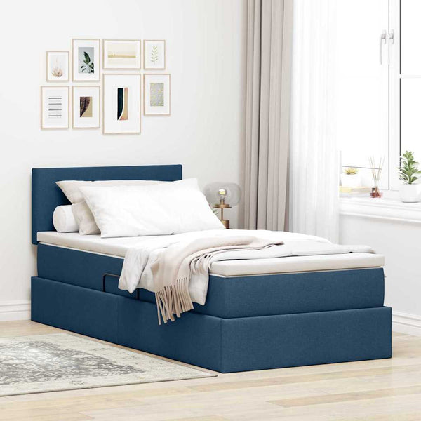 Bett mit Stauraum, LED & Matratze Blau 90x200 cm