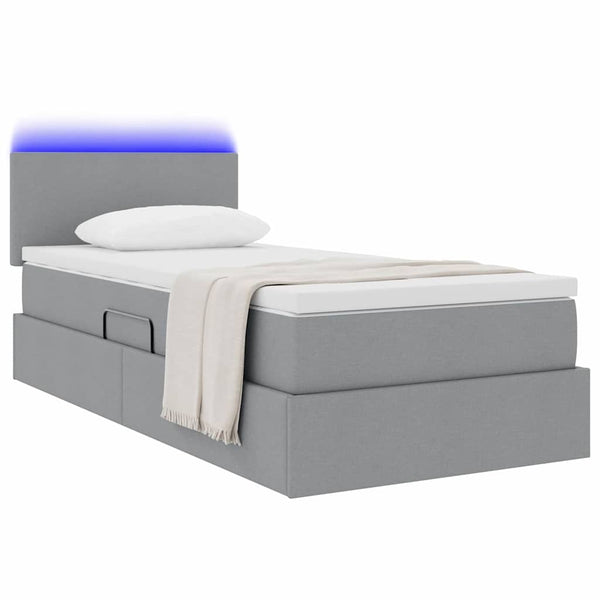 Bett mit Stauraum & LED Hellgrau 100x200 cm