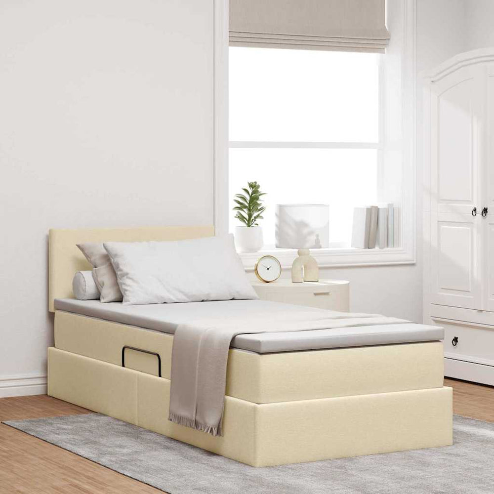 Bett mit Stauraum, LED, Kopfteil Creme 100x200 cm