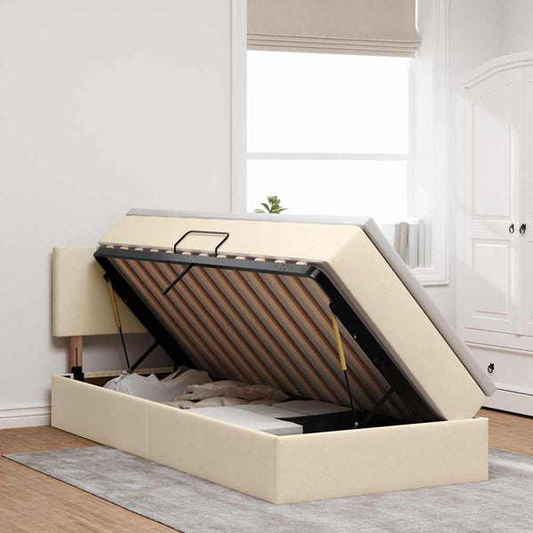 Bett mit Stauraum, LED, Kopfteil Creme 100x200 cm