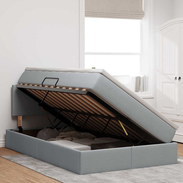 Bett mit Stauraum & LED Hellgrau 120x190 cm