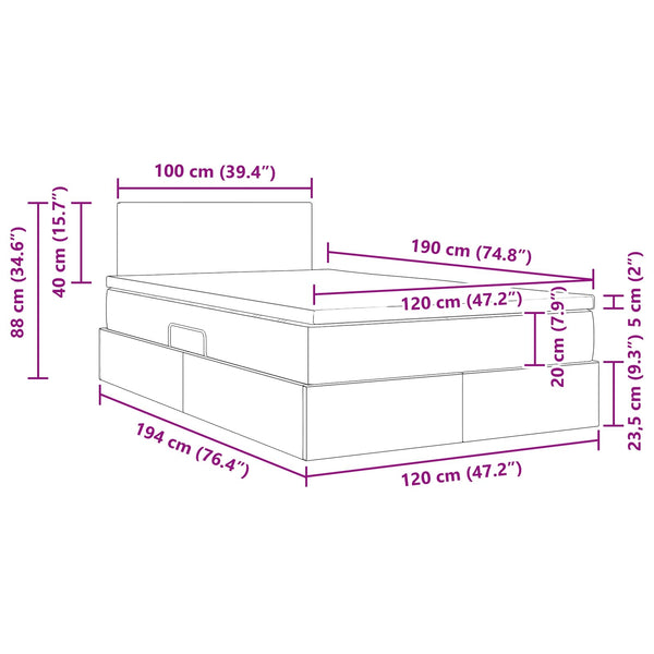 Bett mit Stauraum und LED Dunkelgrau 120x190 cm