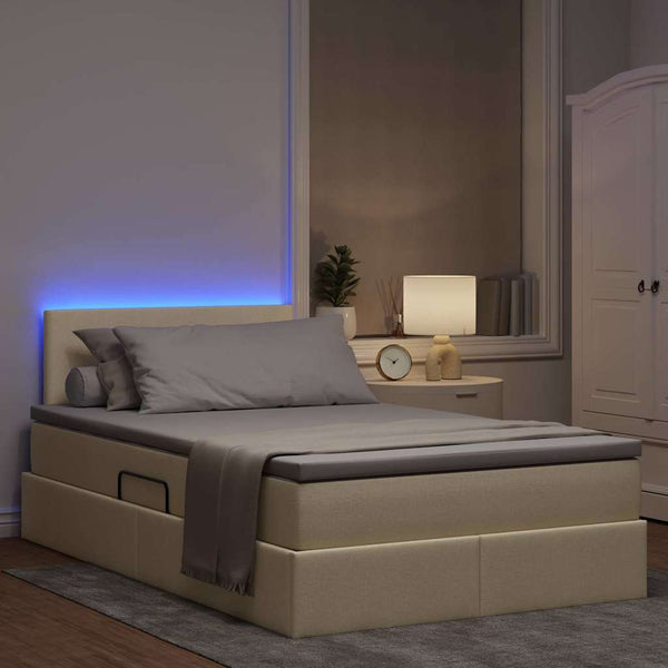 Bett mit Stauraum, LED & Matratze Creme 120x190 cm