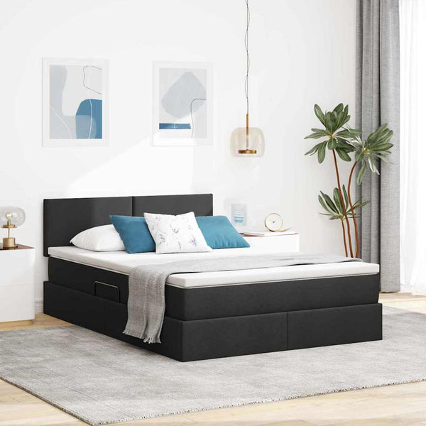 Bett mit Stauraum LED Schwarz 140x190 cm