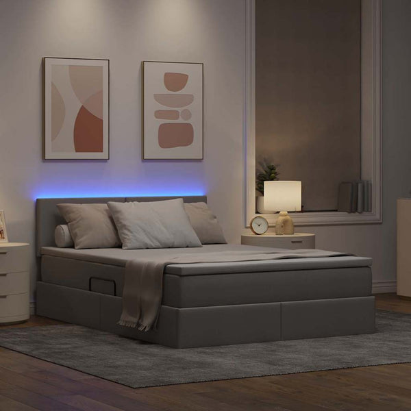 Bett mit Stauraum, LED & Matratze Taupe 140x190 cm