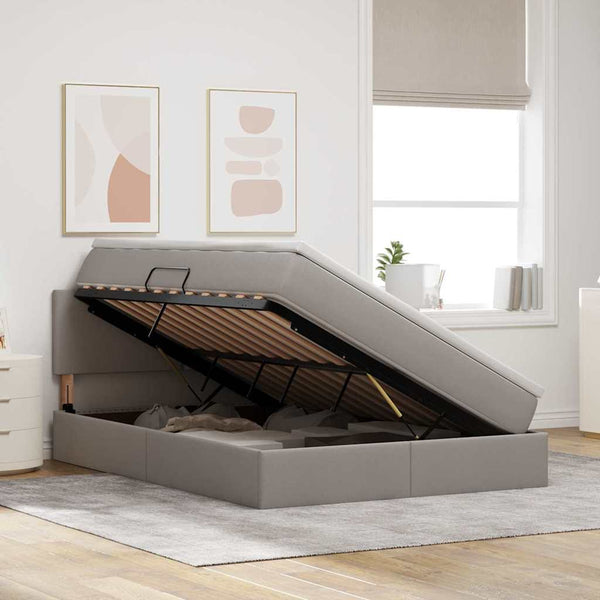 Bett mit Stauraum, LED & Matratze Taupe 140x190 cm