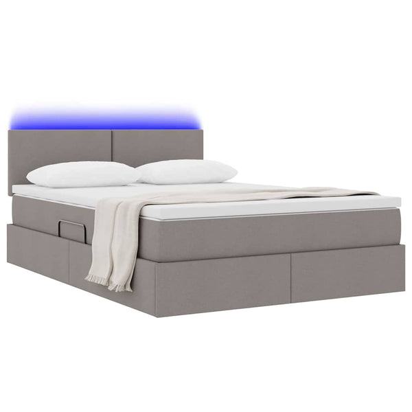 Bett mit Stauraum, LED & Matratze Taupe 140x190 cm