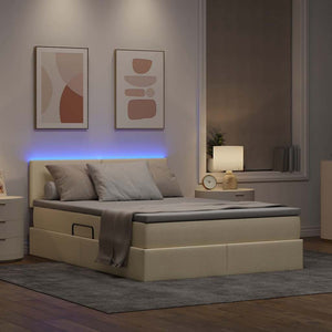 Stauraumbett mit LED & Matratze Creme 140x190 cm