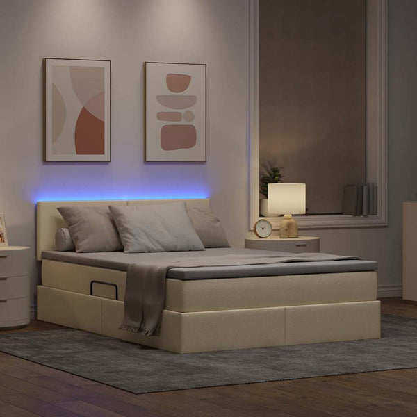 Stauraumbett mit LED & Matratze Creme 140x190 cm