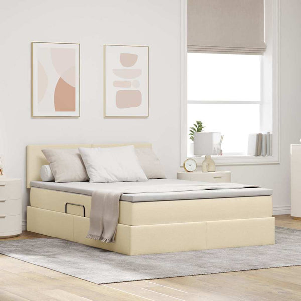 Stauraumbett mit LED & Matratze Creme 140x190 cm