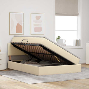 Stauraumbett mit LED & Matratze Creme 140x190 cm