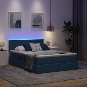 Bett mit Stauraum, LED & Matratze Blau 140x190