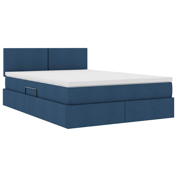 Bett mit Stauraum, LED & Matratze Blau 140x190