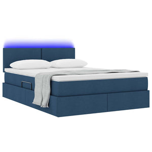 Bett mit Stauraum, LED & Matratze Blau 140x190
