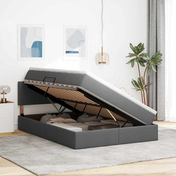 Bett mit Stauraum und LED Dunkelgrau 140x200 cm