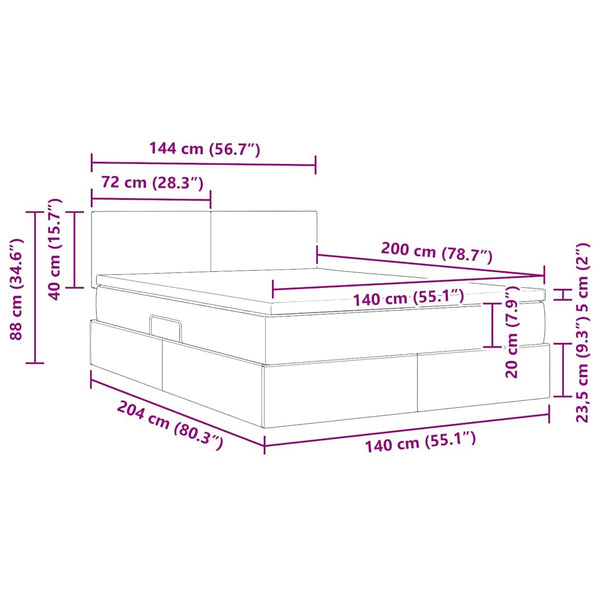Bett mit Stauraum und LED Dunkelgrau 140x200 cm