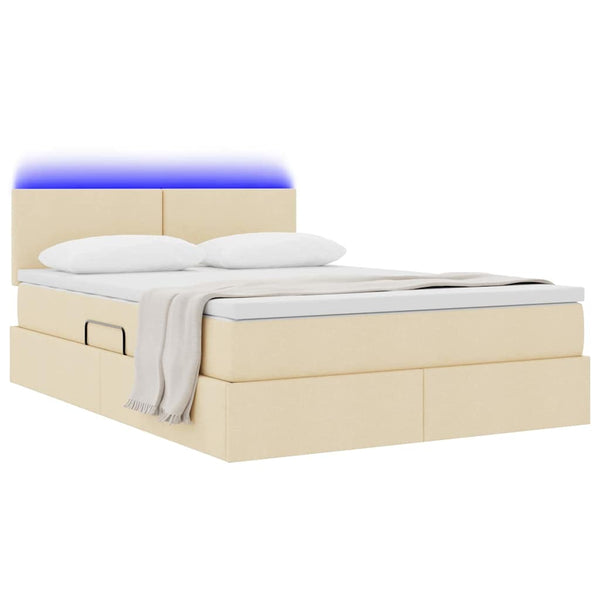 Bett mit Stauraum, LED & Matratze Creme 140x200 cm