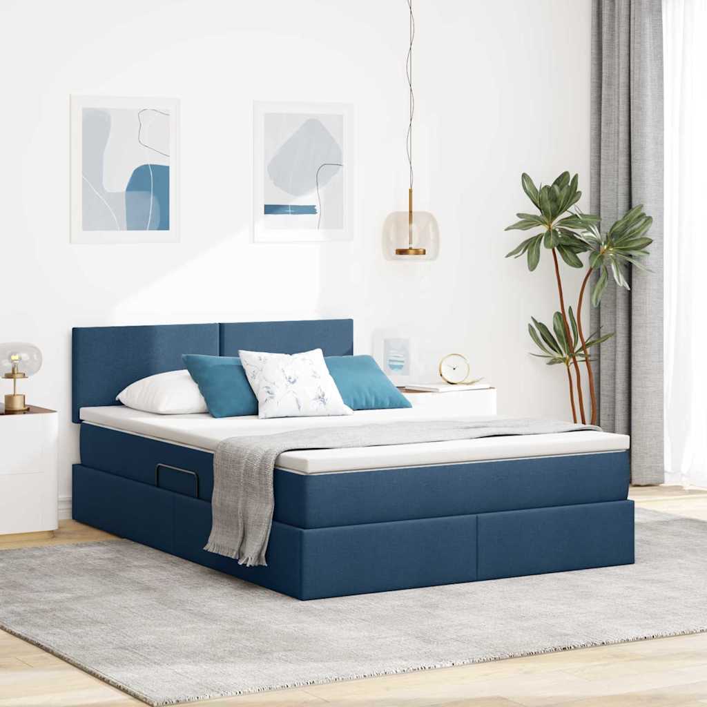 Bett mit Stauraum, LED & Matratze Blau 140x200 cm