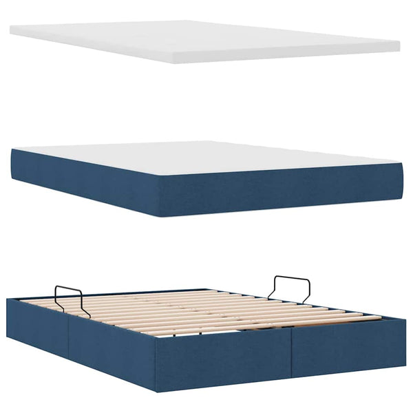 Bett mit Stauraum, LED & Matratze Blau 140x200 cm